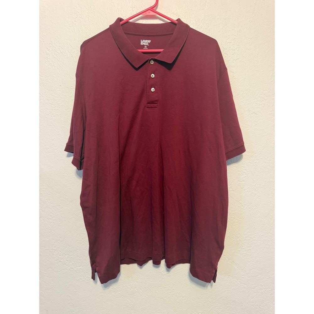 Lands End Mens XXL Burgundy Maroon Short Sleeve Cotton Jersey Polo Shirt